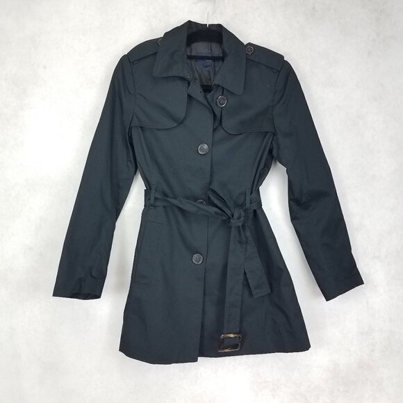 NEW Banana Republic Petite PS Black Belted Trench Coat Jacket NWOT - Picture 1 of 16